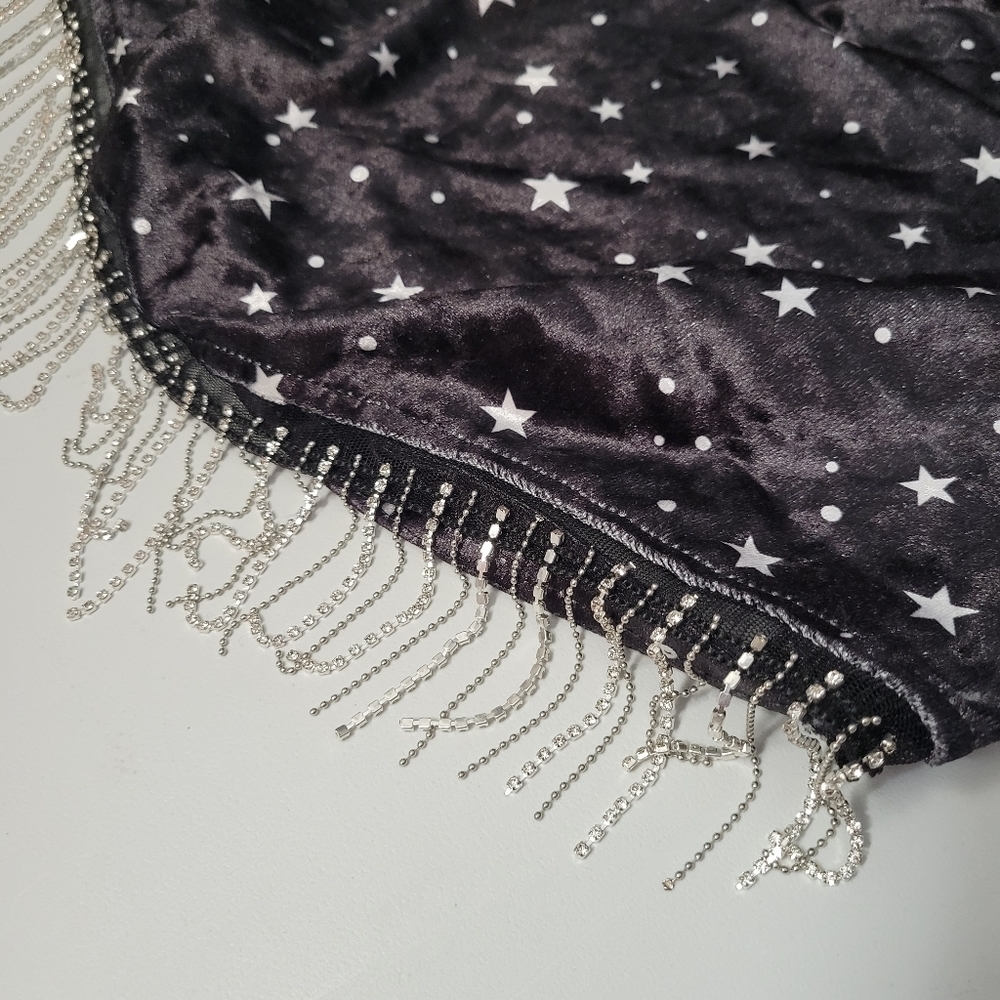 Shein Black Velvet Star Print Embellished Crop Top - Picture 3 of 7